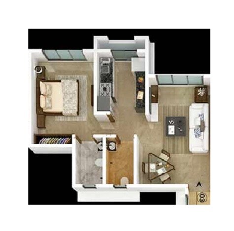 Floor plan of 1 BHK 369 Sq. Ft. Apartment in Decent Life Space, Palghar