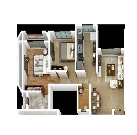 Floor plan of 2 BHK 600 Sq. Ft. Apartment in Decent Life Space, Palghar