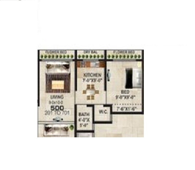 Floor plan of 1 BHK 500 Sq. Ft. Apartment in Deep Paradise, Palghar