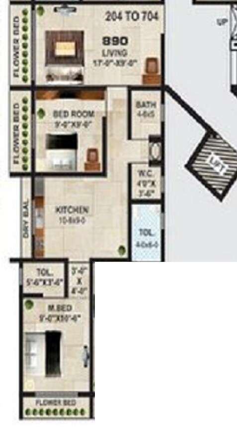Floor plan of 2 BHK 890 Sq. Ft. Apartment in Deep Paradise, Palghar