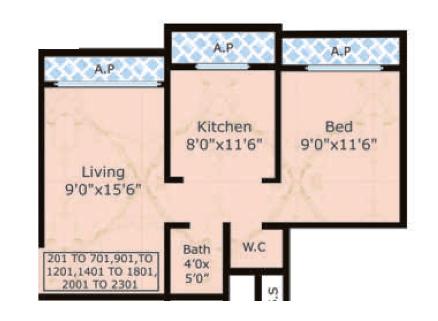 Floor plan of 1 BHK 444 Sq. Ft. Apartment in Deep Sky, Palghar