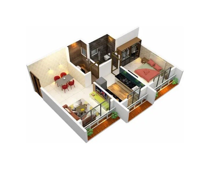 Floor plan of 1 BHK 444 Sq. Ft. Apartment in Deep Vaibhav, Palghar