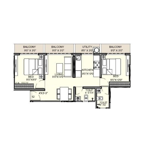 2 BHK 461 Sq. Ft. Apartment