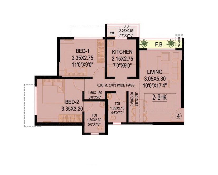 Floor plan of 2 BHK 639 Sq. Ft. Apartment in Delight Divine Orchid, Palghar