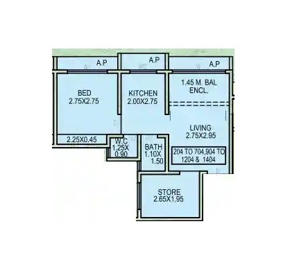 Floor plan of 1 BHK 361 Sq. Ft. Apartment in Delight Green View Apartment, Palghar