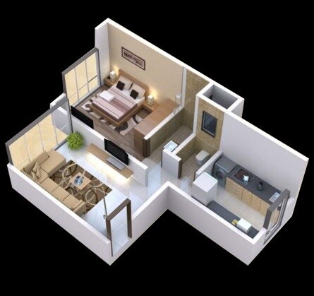 Floor plan of 1 BHK 336 Sq. Ft. Apartment in DGS Sheetal Deep, Palghar