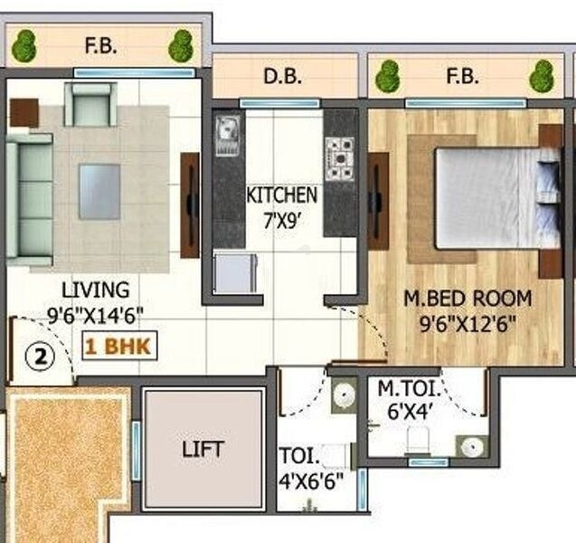 Floor plan of 1 BHK 379 Sq. Ft. Apartment in DGS Sheetal Heights, Palghar