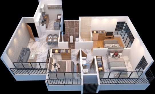 Floor plan of 2 BHK 452 Sq. Ft. Apartment in DGS Sheetal Mayra, Palghar