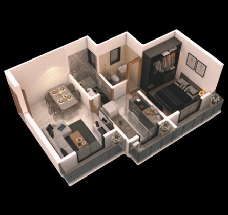 Floor plan of 1 BHK 360 Sq. Ft. Apartment in DGS Sheetal Sona, Palghar