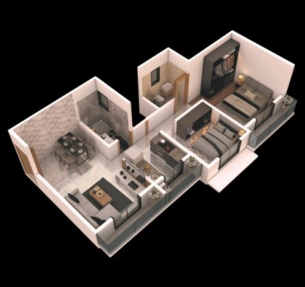 Floor plan of 2 BHK 467 Sq. Ft. Apartment in DGS Sheetal Sona, Palghar
