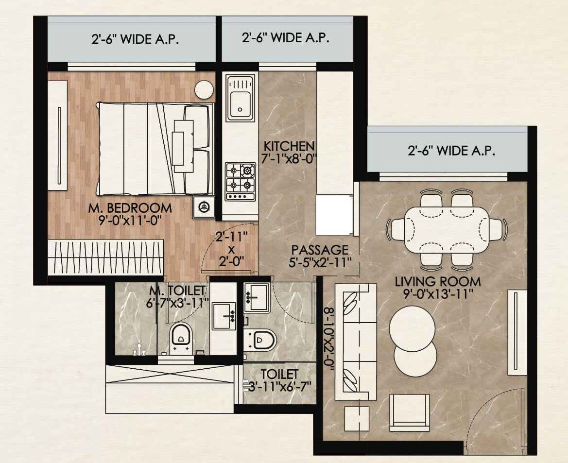 1 BHK 400 Sq. Ft. Apartment