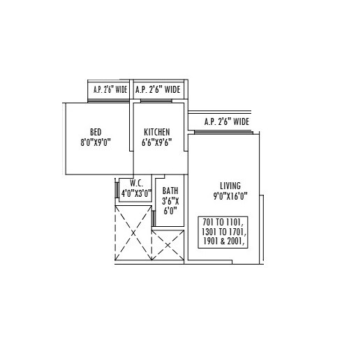 Floor plan of 1 BHK 404 Sq. Ft. Apartment in Dhananjay Starlight, Palghar