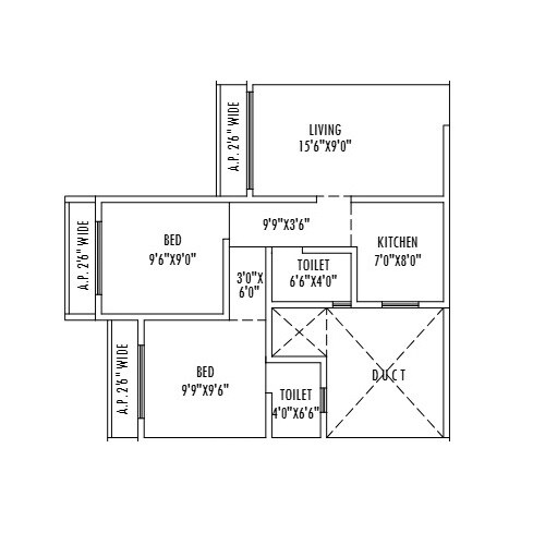 Floor plan of 2 BHK 499 Sq. Ft. Apartment in Dhananjay Starlight, Palghar