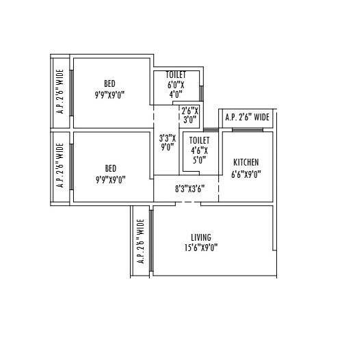 2 BHK 514 Sq. Ft. Apartment