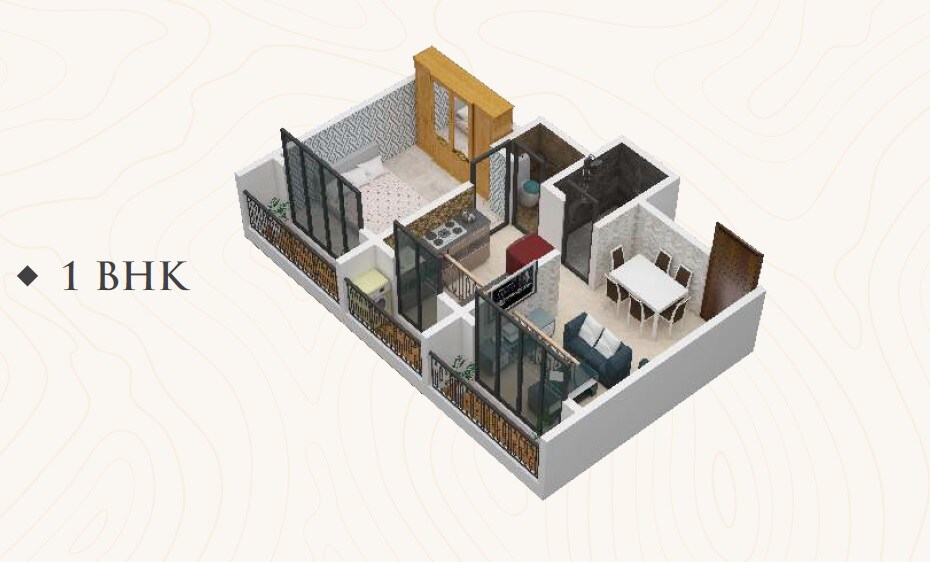 Floor plan of 1 BHK 303 Sq. Ft. Apartment in Dhanlaxmi Dhananjay Hill View, Palghar
