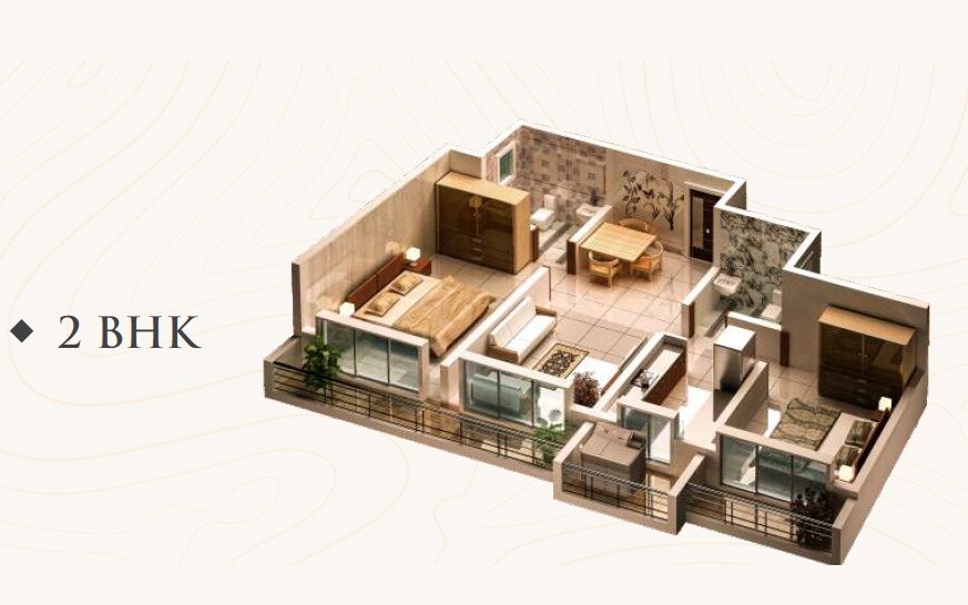 Floor plan of 2 BHK 405 Sq. Ft. Apartment in Dhanlaxmi Dhananjay Hill View, Palghar