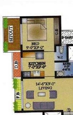 Floor plan of 1 BHK 365 Sq. Ft. Apartment in Dharti Orange Heights, Palghar