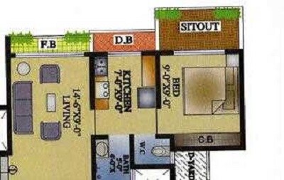 Floor plan of 1 BHK 580 Sq. Ft. Apartment in Dharti Orange Heights, Palghar