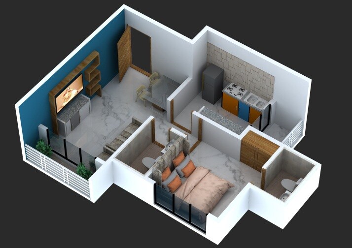 Floor plan of 1 BHK 408 Sq. Ft. Apartment in Diamond Heritage Apartments, Palghar