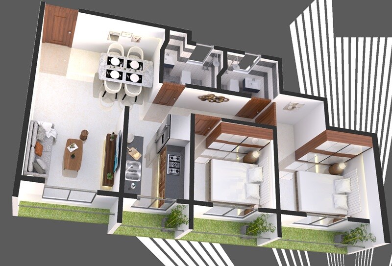 Floor plan of 2 BHK 495 Sq. Ft. Apartment in Diamond Heritage Apartments, Palghar