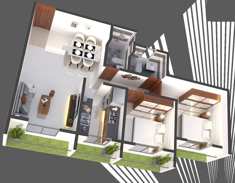 Floor plan of 2 BHK 578 Sq. Ft. Apartment in Diamond Heritage Apartments, Palghar