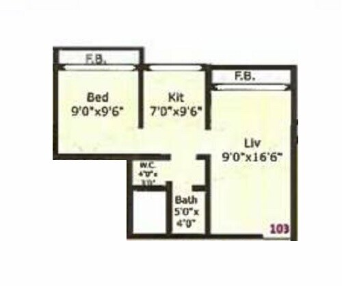 Floor plan of 1 BHK 316 Sq. Ft. Apartment in Dishant Divyal Heights, Palghar