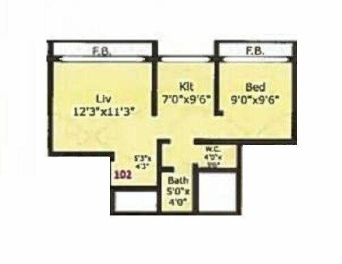 Floor plan of 1 BHK 401 Sq. Ft. Apartment in Dishant Divyal Heights, Palghar