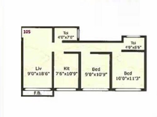 Floor plan of 2 BHK 490 Sq. Ft. Apartment in Dishant Divyal Heights, Palghar