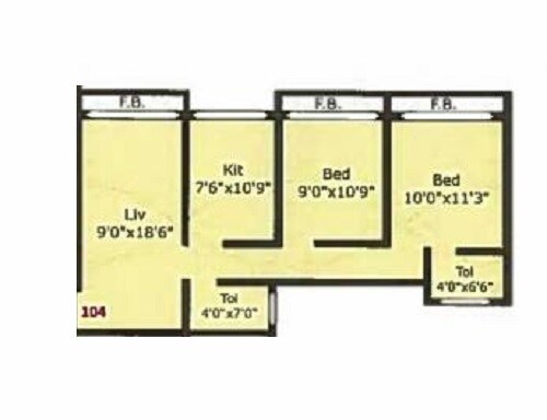 Floor plan of 2 BHK 534 Sq. Ft. Apartment in Dishant Divyal Heights, Palghar