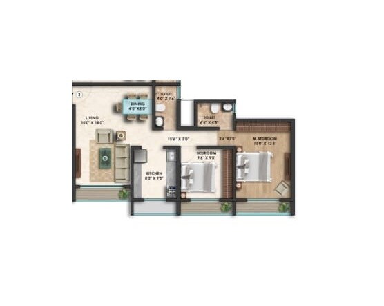 Floor plan of 2 BHK 638 Sq. Ft. Apartment in Ditya Luxuria, Palghar