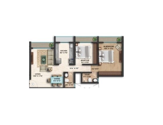 Floor plan of 2 BHK 809 Sq. Ft. Apartment in Ditya Luxuria, Palghar