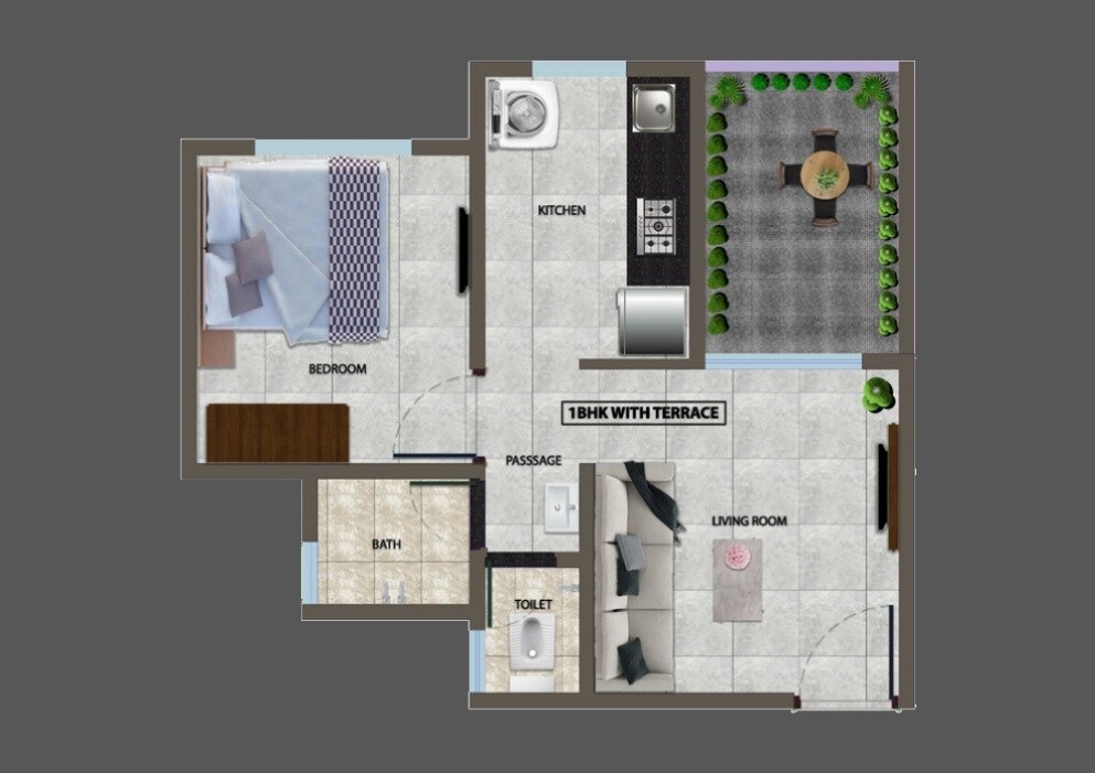 Floor plan of 1 BHK 370 Sq. Ft. Apartment in Divyaraj Divyajal, Palghar