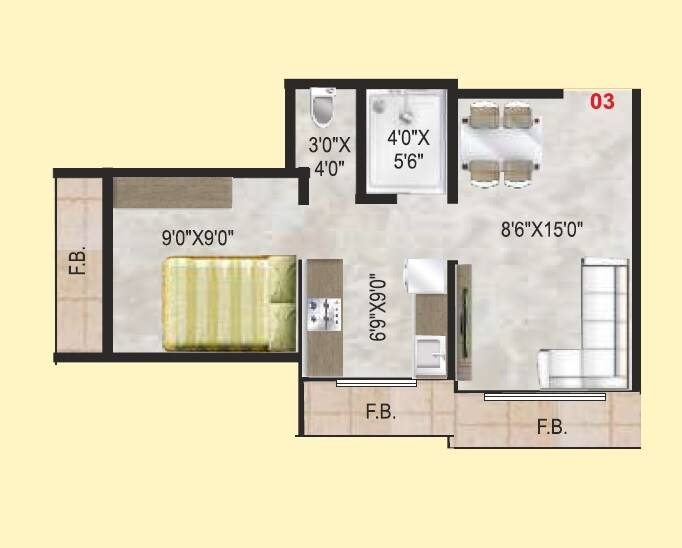 Floor plan of 1 BHK 312 Sq. Ft. Apartment in DK Chandika Heritage, Palghar