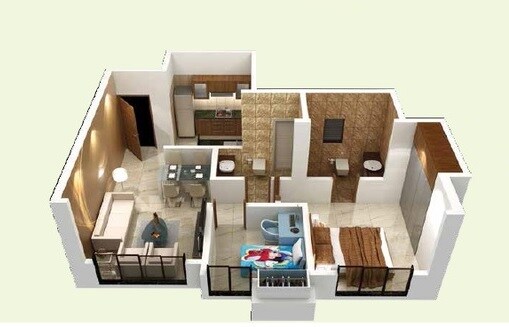 Floor plan of 2 BHK 607 Sq. Ft. Apartment in Dosti Pearl I, Palghar
