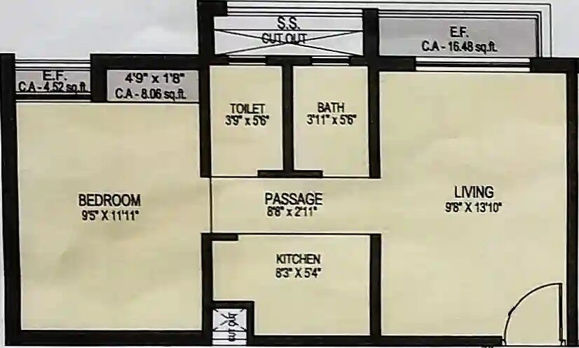 Floor plan of 1 BHK 343 Sq. Ft. Apartment in Dudhwala Ayan Residency Phase 1, Palghar