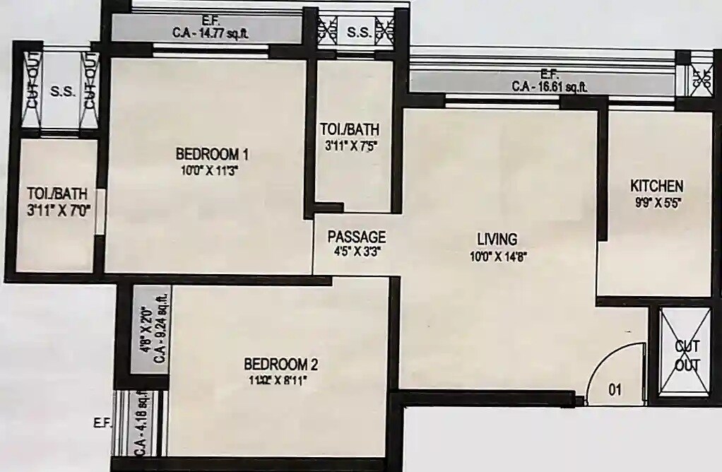 Floor plan of 2 BHK 473 Sq. Ft. Apartment in Dudhwala Ayan Residency Phase 1, Palghar