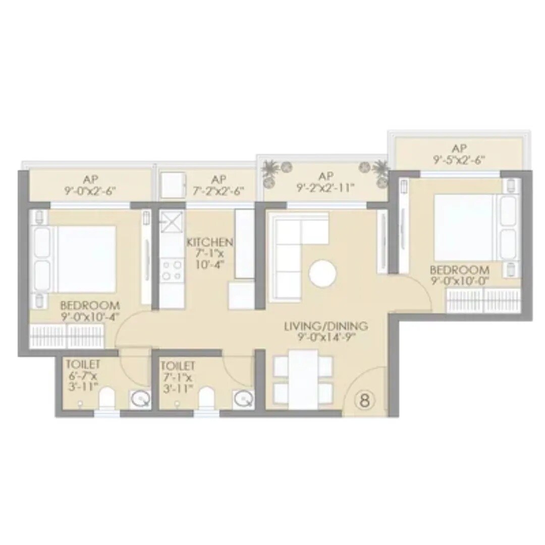 Floor plan of 2 BHK 565 Sq. Ft. Apartment in DVNM Seabreeze, Palghar
