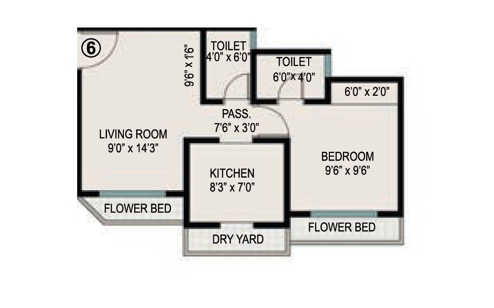 Floor plan of 1 BHK 348 Sq. Ft. Apartment in Ekta Brooklyn Park, Palghar