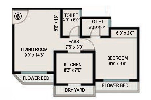 Floor plan of 1 BHK 348 Sq. Ft. Apartment in Ekta Parksville Brooklyn Park, Palghar