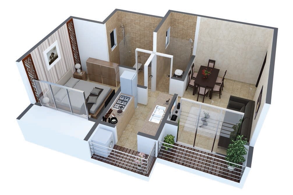 Floor plan of 1 BHK 374 Sq. Ft. Apartment in Ekta Parksville Brooklyn Park, Palghar