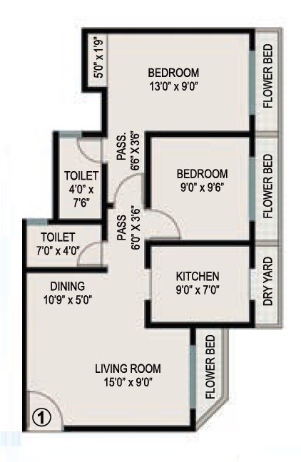 Floor plan of 2 BHK 510 Sq. Ft. Apartment in Ekta Parksville Brooklyn Park, Palghar