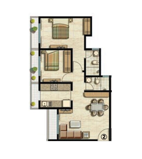 Floor plan of 2 BHK 535 Sq. Ft. Apartment in Ekta Parksville Brooklyn Park, Palghar