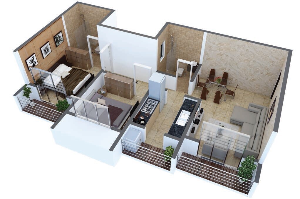 Floor plan of 2 BHK 546 Sq. Ft. Apartment in Ekta Parksville Brooklyn Park, Palghar