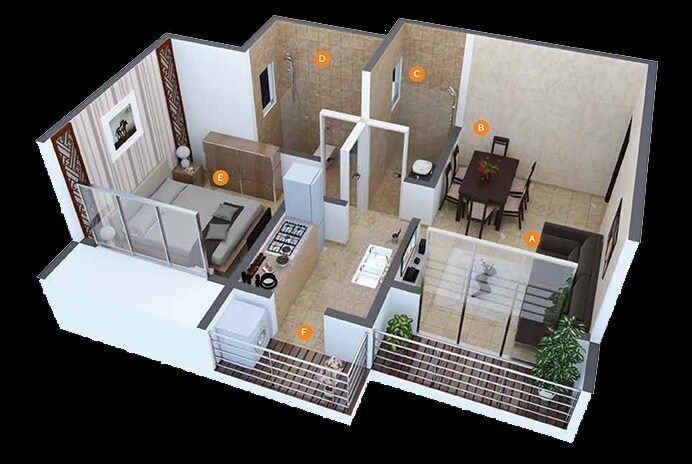 Floor plan of 1 BHK 372 Sq. Ft. Apartment in Ekta Parksville Phase 2, Palghar