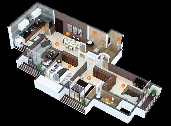 Floor plan of 2 BHK 418 Sq. Ft. Apartment in Ekta Parksville Phase 2, Palghar