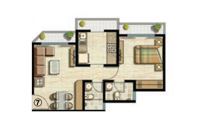 Floor plan of 1 BHK 337 Sq. Ft. Apartment in Ekta Parksville Phase 4, Palghar