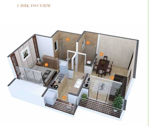 Floor plan of 1 BHK 363 Sq. Ft. Apartment in Ekta Parksville Phase 4, Palghar