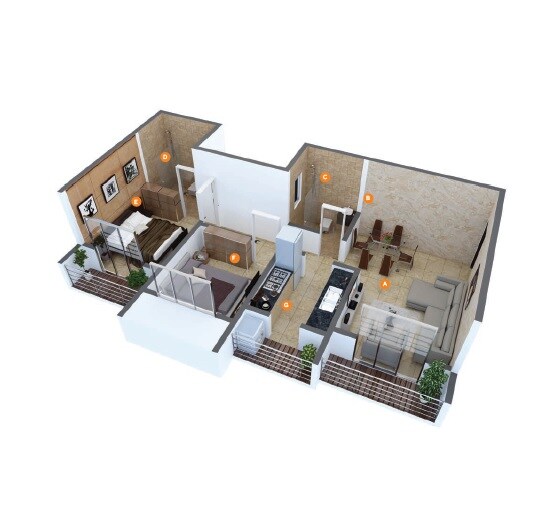 Floor plan of 2 BHK 521 Sq. Ft. Apartment in Ekta Parksville Phase 4, Palghar