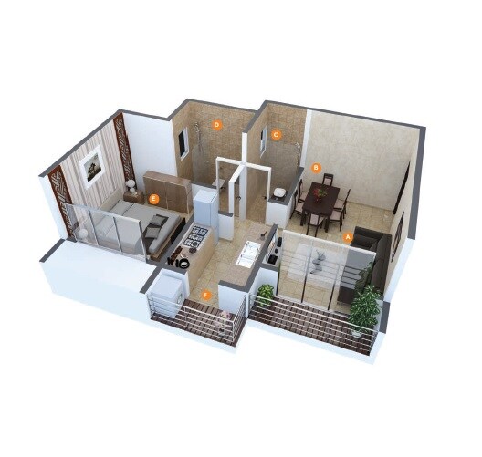 Floor plan of 1 BHK 372 Sq. Ft. Apartment in Ekta World Parksville, Palghar