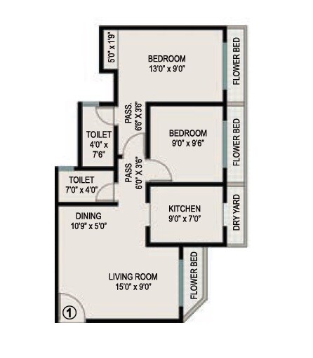 Floor plan of 2 BHK 580 Sq. Ft. Apartment in Ekta World Parksville, Palghar
